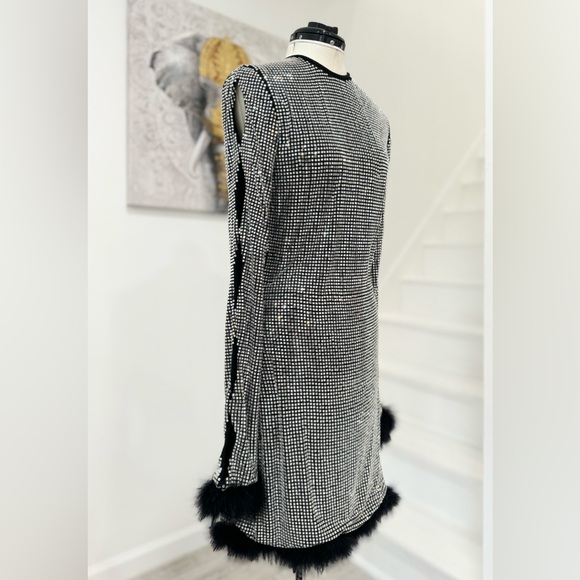 Mach & Mach Glass Embellished and Feather-Trim Mini Dress - Picture 9 of 16